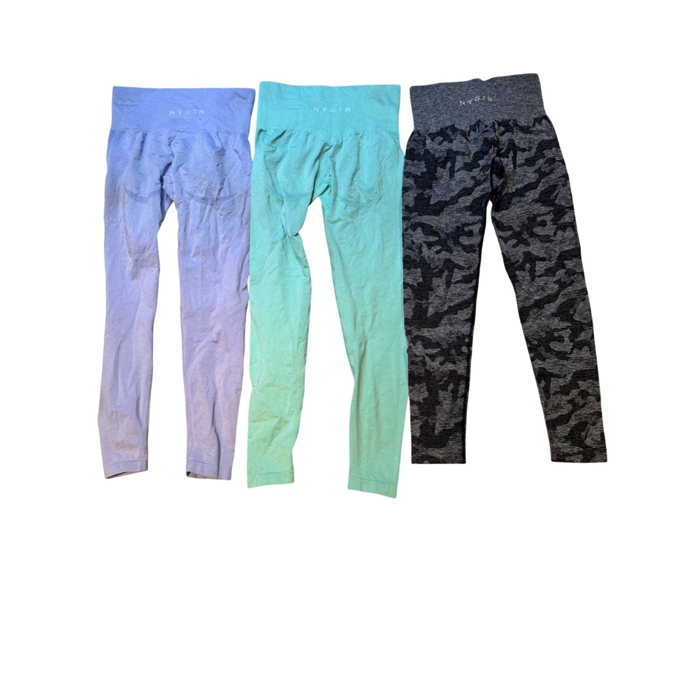 NVGTN Seamless Leggings Bundle Camo Mint Periwinkle Blue‎ Gym Workout Set Small